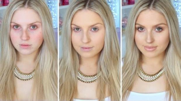женщина до и после нанесения макияжа