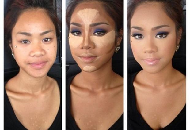 до и после нанесения макияжа